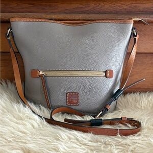 Dooney & Bourke Gray Pebble Grain Zipsack Crossbody Bag with COA